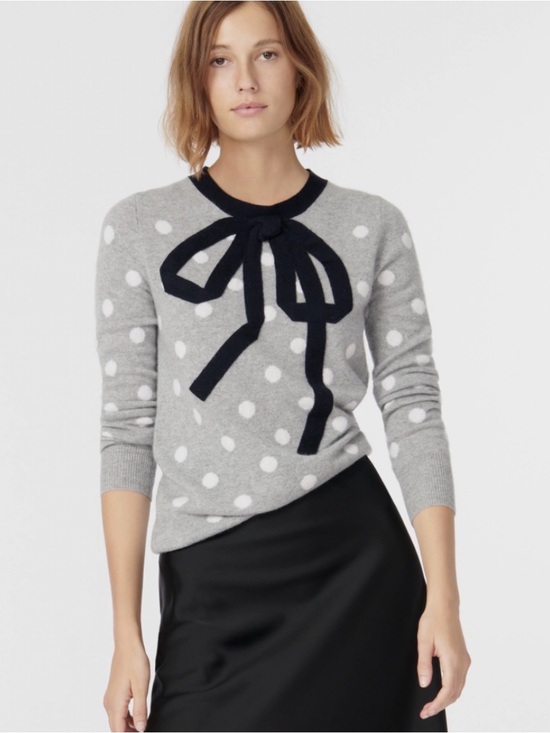J. Crew Sweaters - J.Crew 100% Cashmere Polka Dot Bow Sweater Gray Navy L Coquette